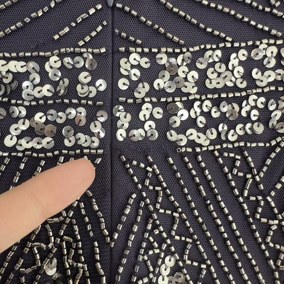 Marina Dress 12 Navy Sequin Rhinestone Maxi Floor Length Glam Gatsby Prom Gown - Picture 10 of 10